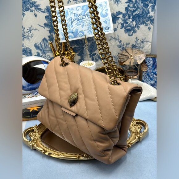 🆕 KURT GEIGER LONDON 🧿 NWOT Large Quilted Leather Soho Shoulder Bag, Camel - Picture 4 of 16